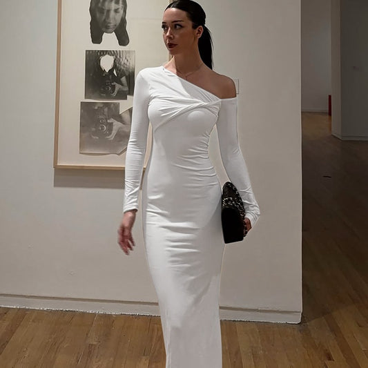 Summer Slim Fit Dress | Twist Shoulder Detail | Solid Color, Lightweight & Stylish | noémi