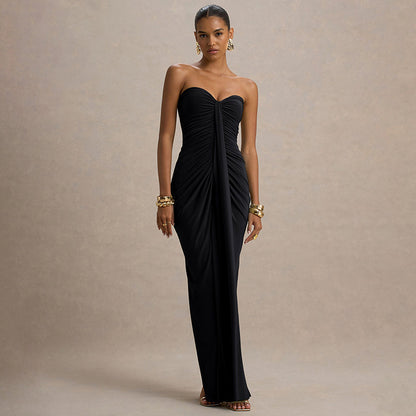 Sleeveless Slim Fit Dress with Sweetheart Neckline and Pleated Wrap Detail | noémi