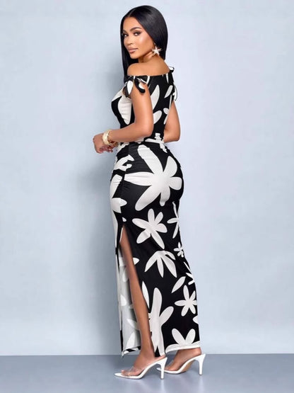 One Shoulder Floral Ruffle Dress | Bodycon Fit Waist Detail | noémi