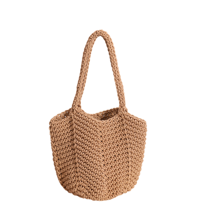 Crochet Cotton Shoulder Tote Bag – Vintage Rose-Red Woven Beach Carryall | noémi