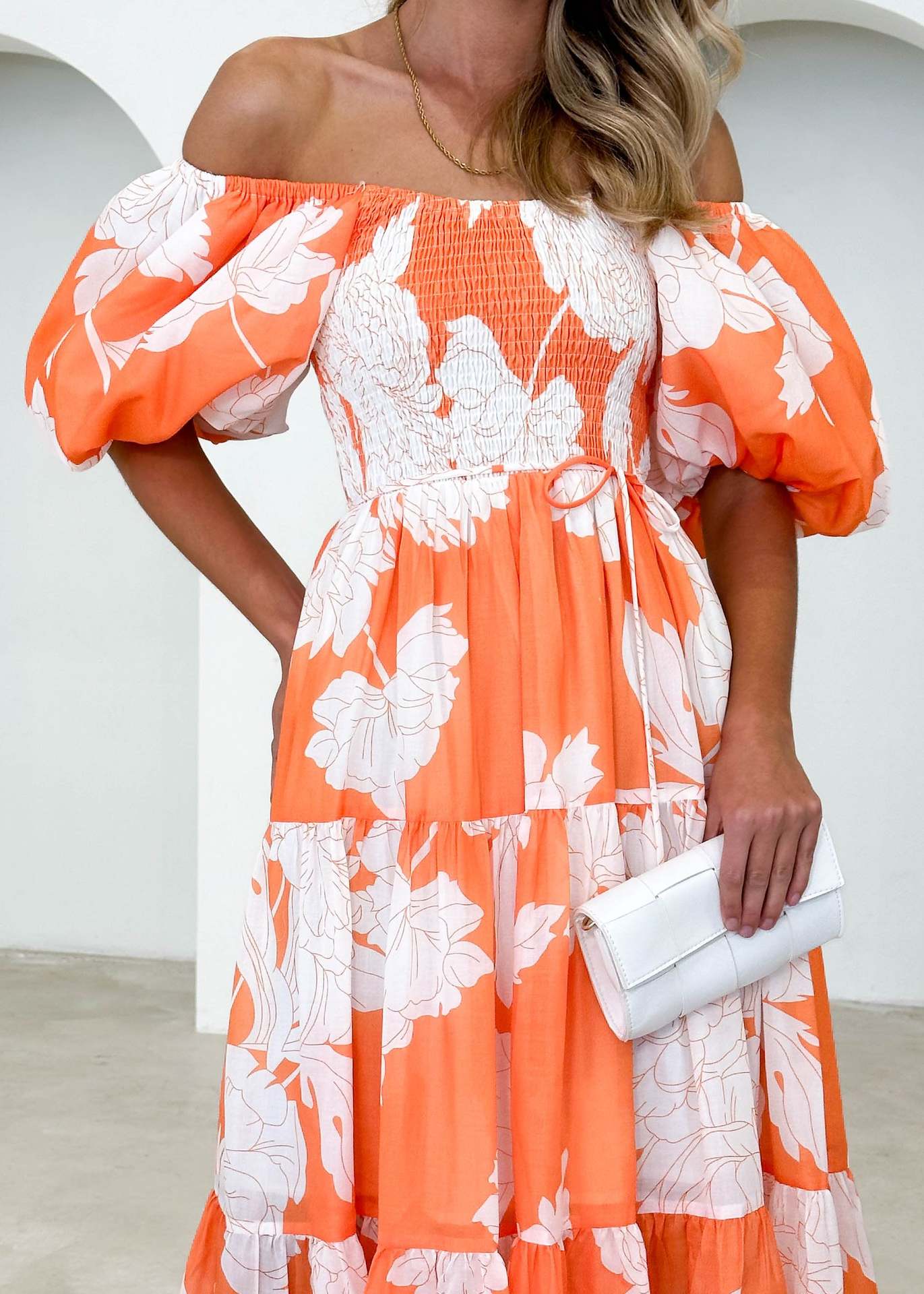 Off Shoulder Floral Puff Sleeve Midi Dress | Lightweight & Flowy | noémi