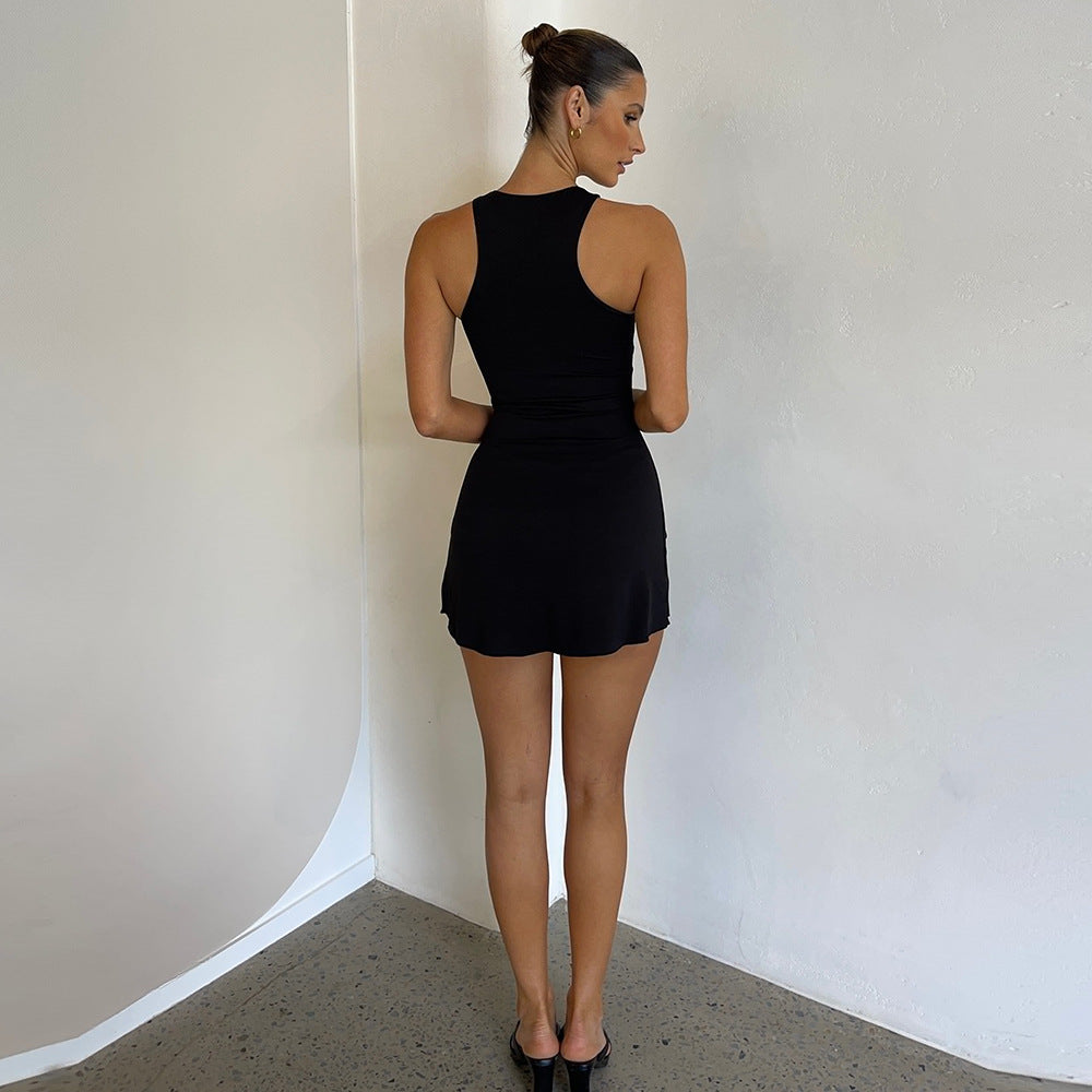 Womens Sleeveless Drawstring Cutout Dress with Ribbon Detail | noémi