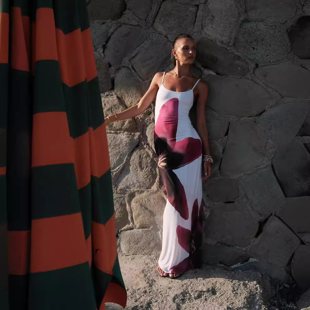 Womens Floral Print Spaghetti Strap Split Hem Dress | noémi