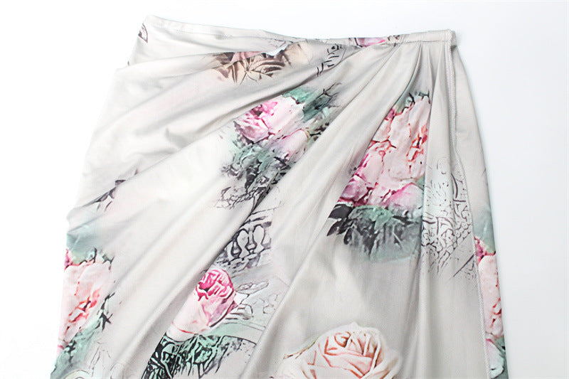 Satin Floral Maxi Dress | Cowl Neck with High Slit Dress | noémi