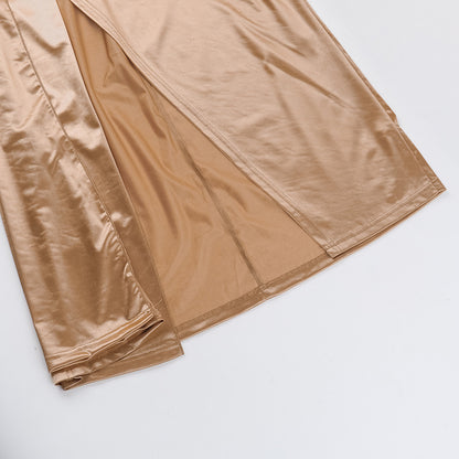 Satin Halter Gown | Backless Evening Dress, High Slit, Champagne Gold Elegance | noémi