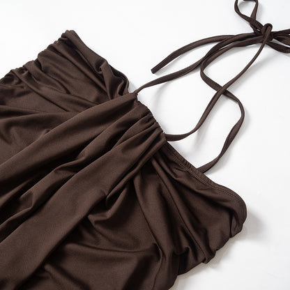 Solid Color Halter Neck Tube Top with High Waist Dress | noémi