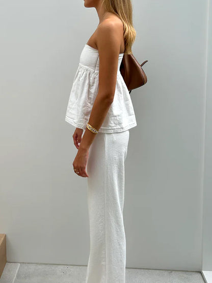 Womens Two Piece Tube Top Straight Leg Trousers Set | noémi