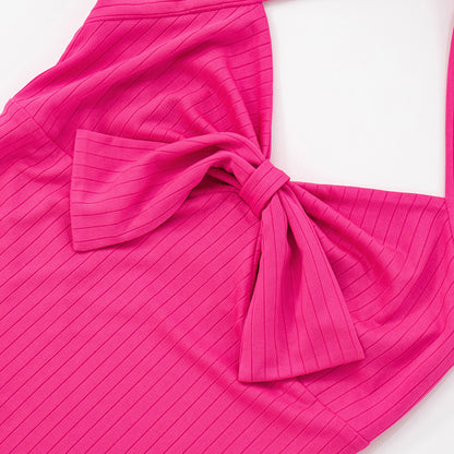 Bow Halter Neck Ribbed Tank Top | Backless Crop | noémi