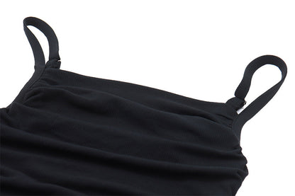 Ruched Stretch Camisole | Black Ribbed Tank with Adjustable Spaghetti Straps | noémi