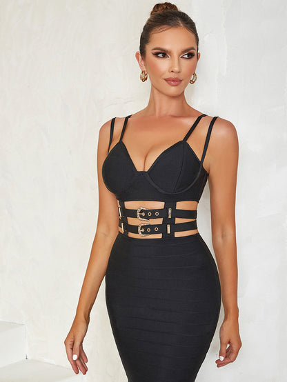 Hollow Stitch Fishtail Bandage Dress With Straps | noémi