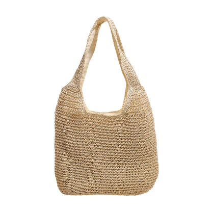 Large-Capacity Straw Shoulder Tote Bag – Dual-Handle Woven, Natural Beige | noémi