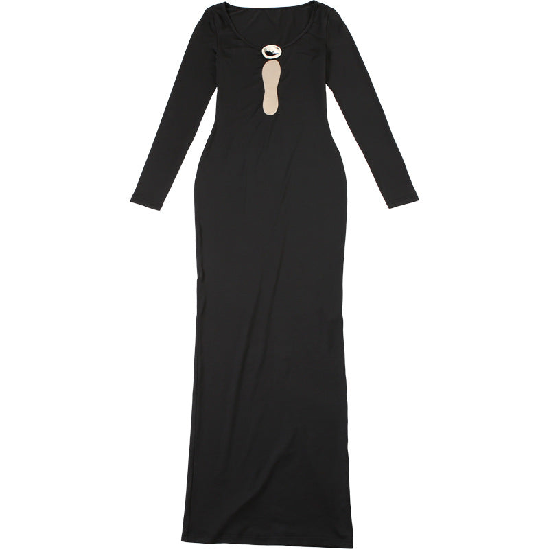 Mesh Patchwork V Neck Sheath Dress with Split Long Sleeves | noémi