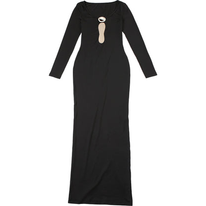 Mesh Patchwork V Neck Sheath Dress with Split Long Sleeves | noémi