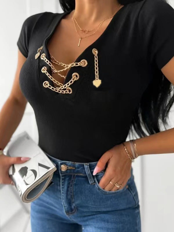 Womens VNeck TShirt with Chain Love Embellishment | noémi
