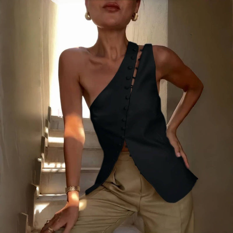 Black Corset Top | One Shoulder Sleeveless Blazer | noémi