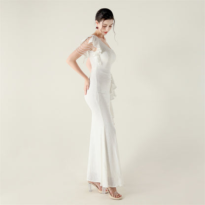 One Shoulder Ruffle Sequin Dress | noémi