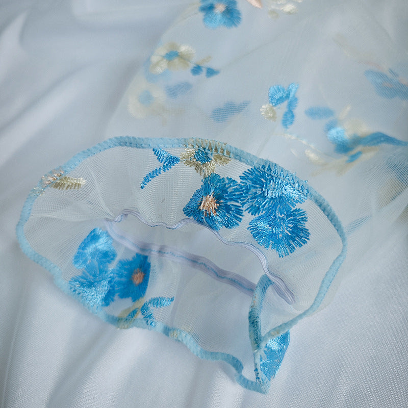 Mesh Lace Embroidery Corset Top with Puff Sleeves and Boning Support | noémi