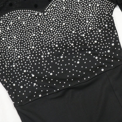 Mesh Long Sleeve Patchwork Dress | Slim Fit, Waist Enhancing, High Slit Formal Gown for Women | noémi