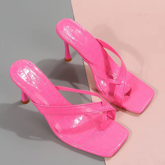 High Heel Flip Flops | Square Toe Stiletto Sandals with Stylish Sub Pattern | noémi