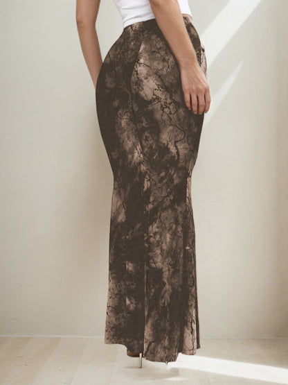 Retro Print Maxi Skirt | High Waist TieDye Sheath, Slim Fit | noémi