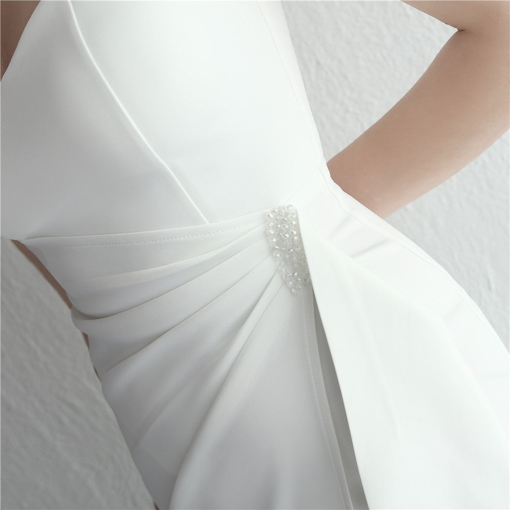 Satin Beaded Fishtail Gown | Long Slit Slim Fit Dress | noémi