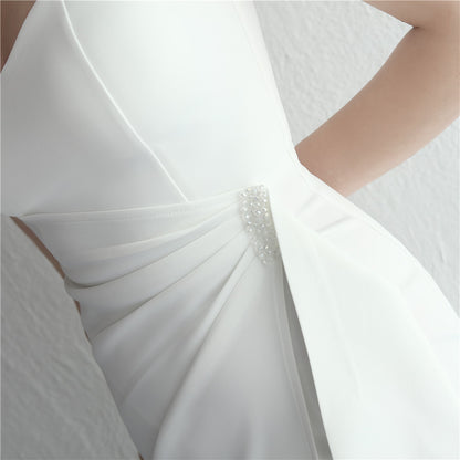 Satin Beaded Fishtail Gown | Long Slit Slim Fit Dress | noémi