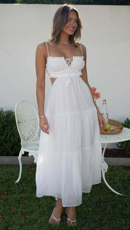 Womens VNeck Pleated Maxi Dress | Sleeveless, Backless | noémi