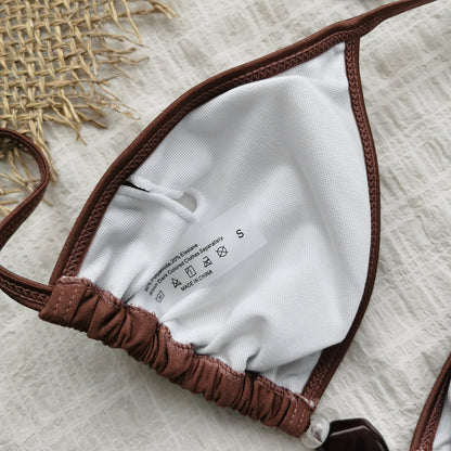 Low Waist Lace Up Split Bikini Set in Solid Color | noémi