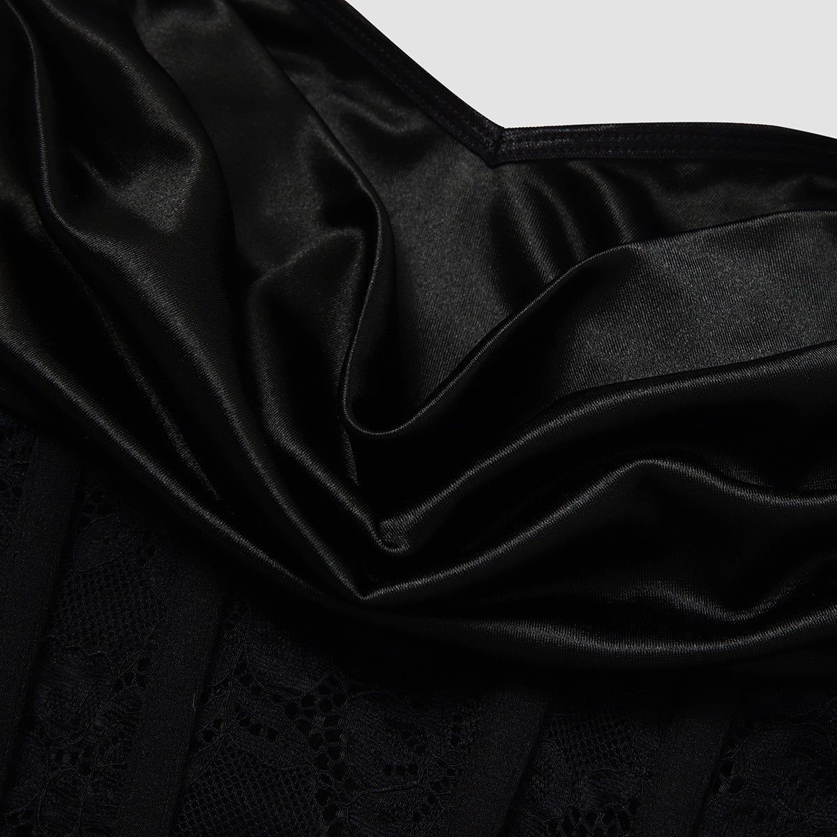 Black Satin Bodycon Mini Dress | Lace Corset Waist | noémi