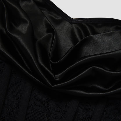 Black Satin Bodycon Mini Dress | Lace Corset Waist | noémi