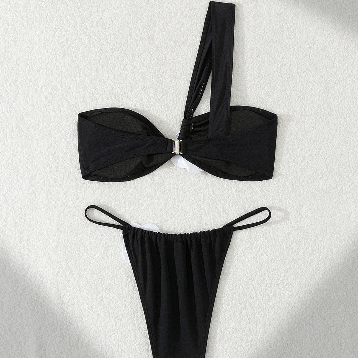 White One Shoulder Bikini with Three Dimensional Floral Detail for Women | noémi