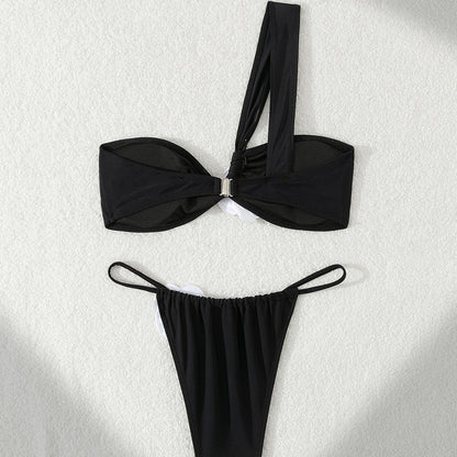 White One Shoulder Bikini with Three Dimensional Floral Detail for Women | noémi