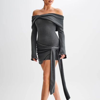 Strapless Lace Up Knitted Dress with Long Sleeves | noémi