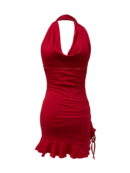 Red Halter Dress | Slim Fit V Neck Mini Dress | noémi