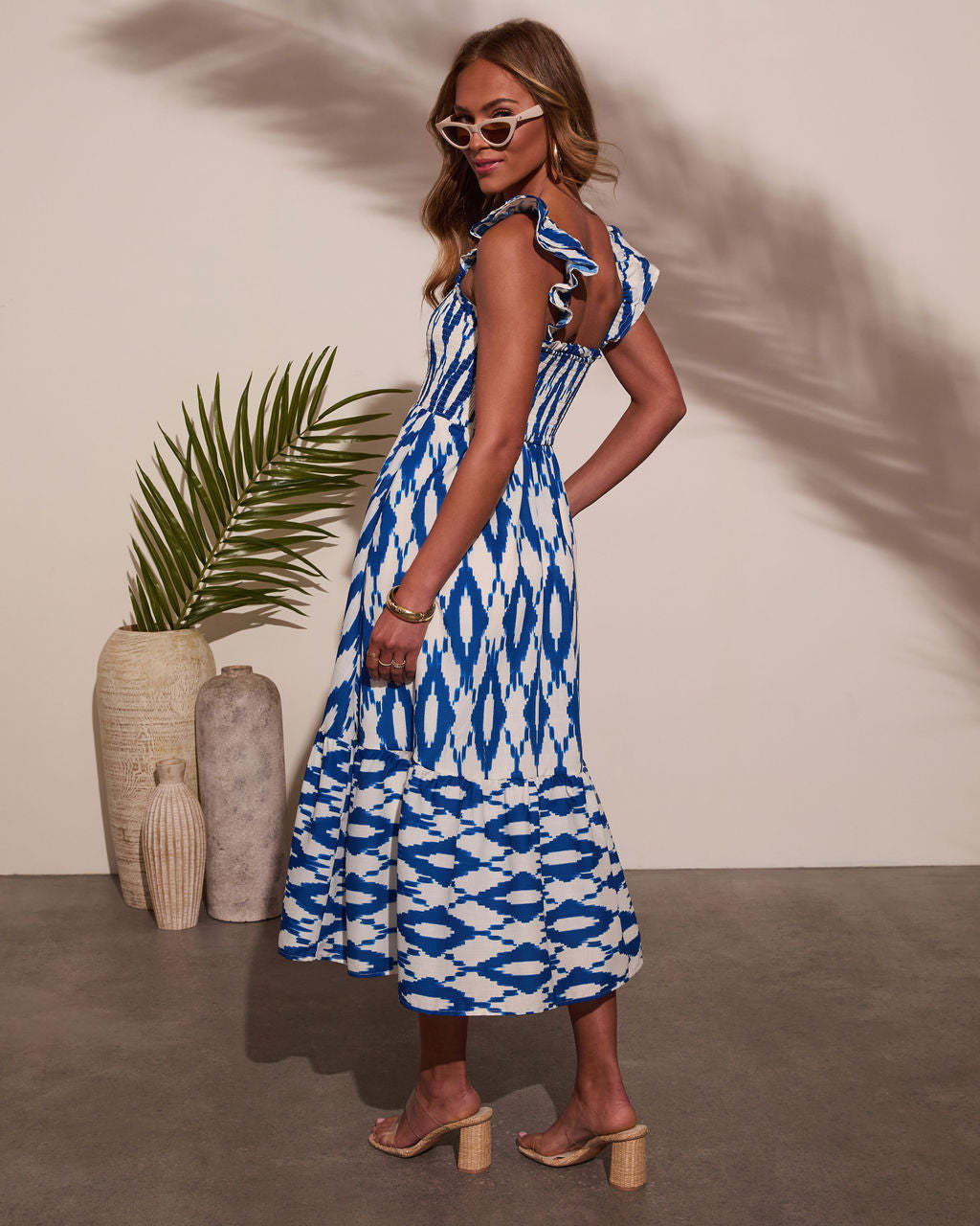 Printed Square Neck Swing Dress | Pleated with Adjustable Straps | noémi