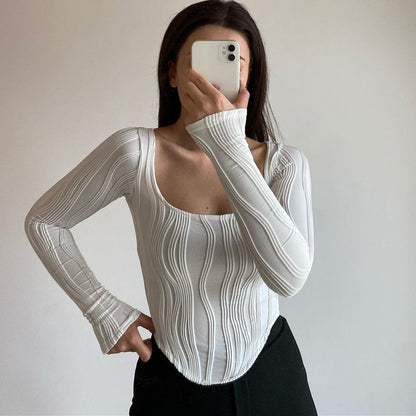 White Fitted Ribbed Knit Top | Womens Long Sleeve Sweater | noémi