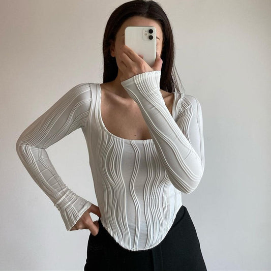 White Fitted Ribbed Knit Top | Womens Long Sleeve Sweater | noémi