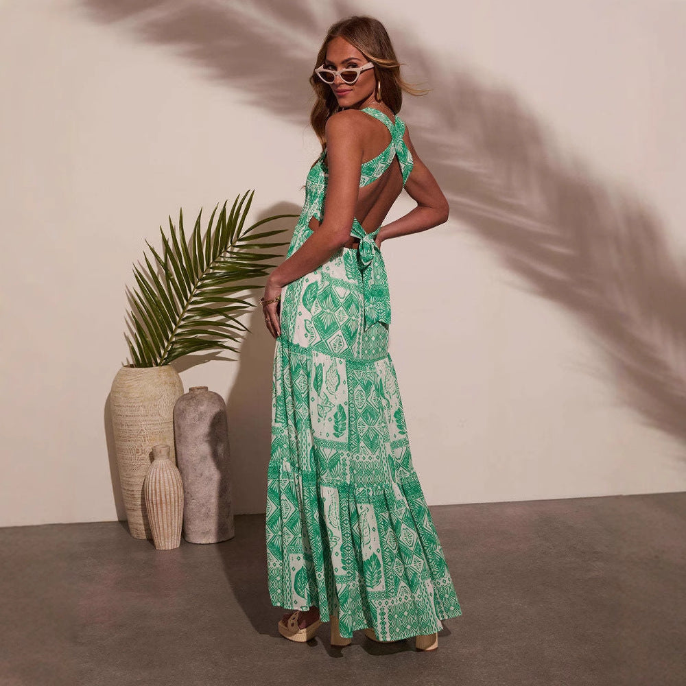 Printed Sleeveless Maxi Dress for Women | Spaghetti Strap | noémi