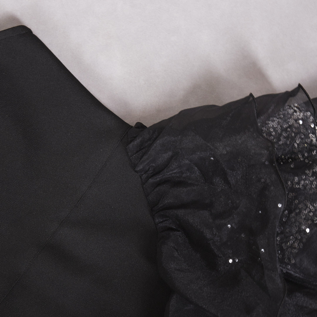 Womens Black Ruffled Mesh Dress | noémi