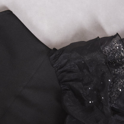 Womens Black Ruffled Mesh Dress | noémi