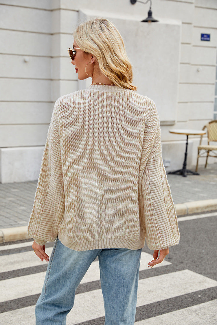 V Neck Cable Knit Cardigan | Loose Fit, Long Sleeve Sweater Coat | noémi