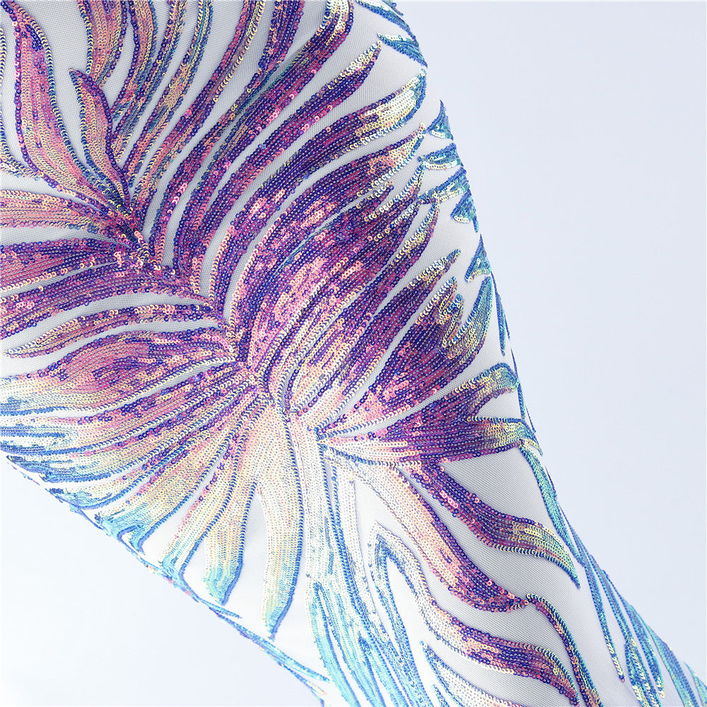 One Shoulder Feather Sequin Embellished Dress with Diagonal Collar | noémi