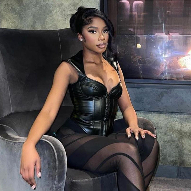 Womens Faux Leather Sleeveless Corset Vest | noémi