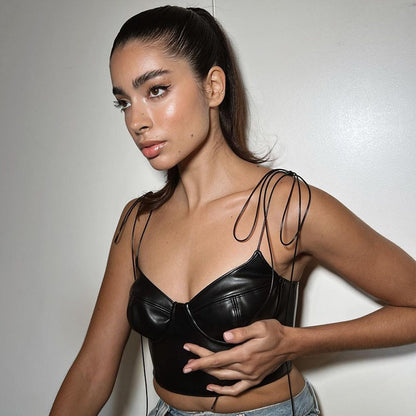 Faux Leather Cropped Vest | Sling Top for Women | noémi