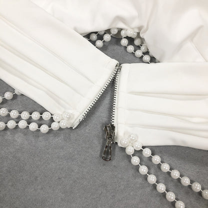 White Corset Gown | Pearl Strap Maxi Dress with High Slit | noémi