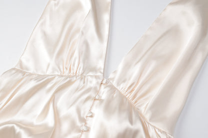 Womens Satin Halter Dress with Deep V Backless Design Slim Fit | noémi