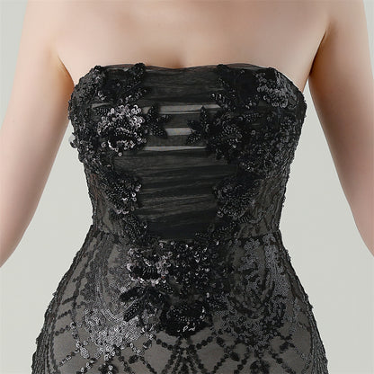 Strapless Beaded Sequin Mesh Dress | Cross Strap Floral Cocktail | noémi