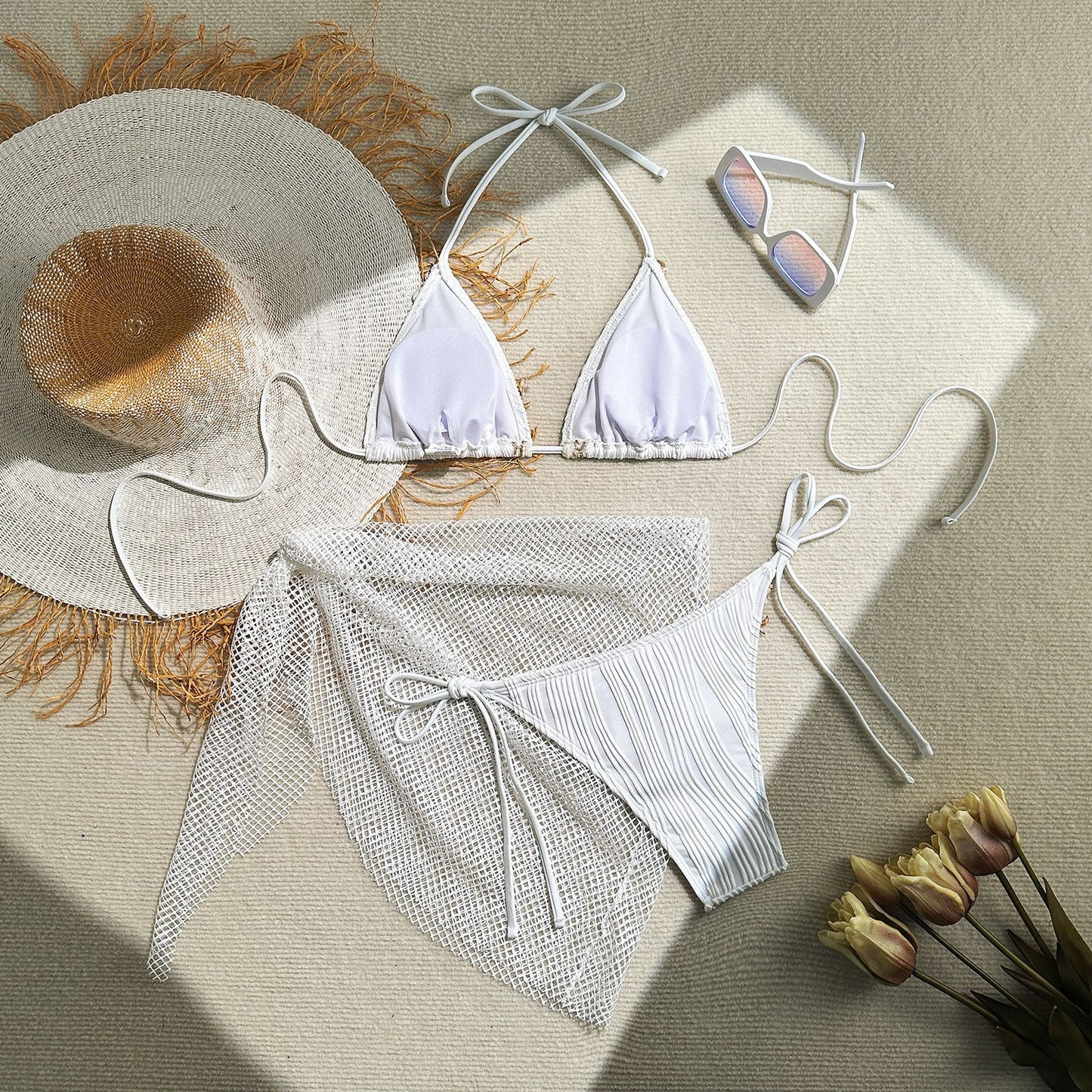 Three Piece Bikini Set with Starfish Tassel Yarn Skirt | noémi