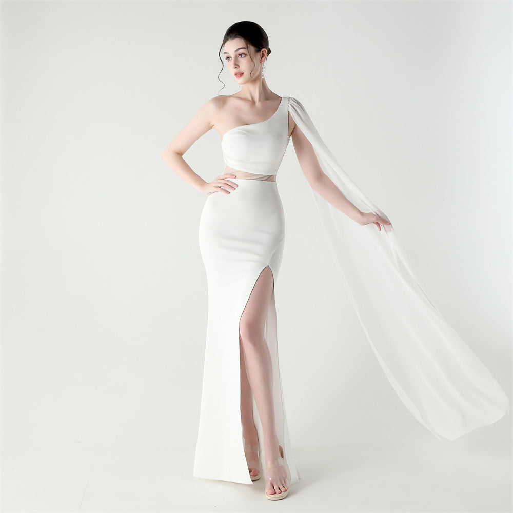 One Shoulder Satin Cocktail Dress | Mesh Panel Bodycon | noémi