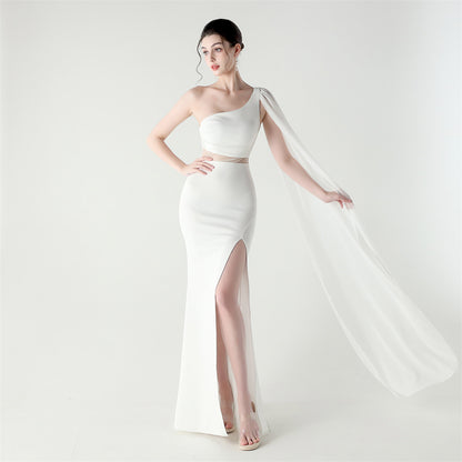 One Shoulder Satin Cocktail Dress | Mesh Panel Bodycon | noémi